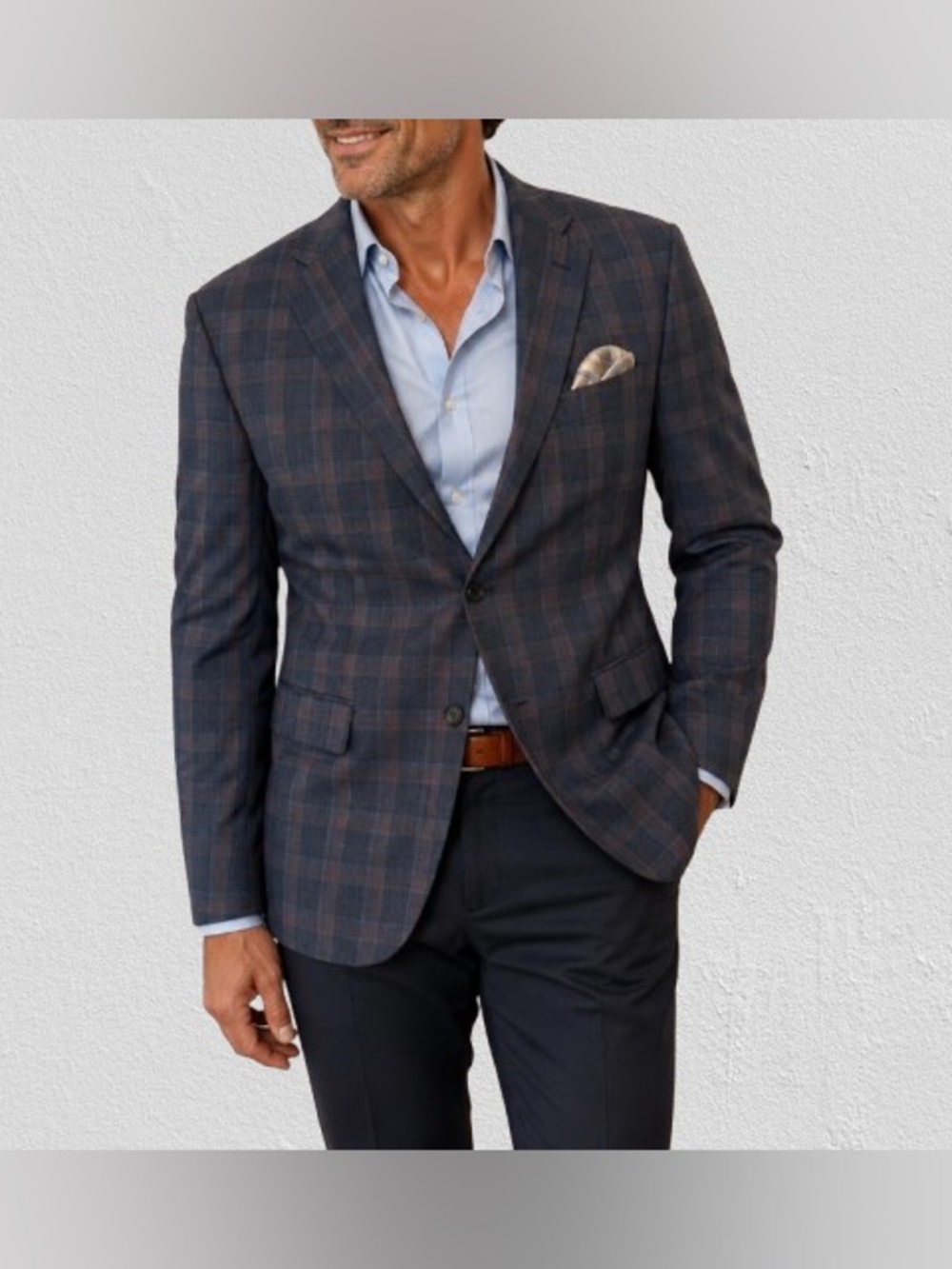 ProntoModa Europa Mens Blue Plaid 100% Lambs Wool Blazer Jacket 44S Oscar-A 2B